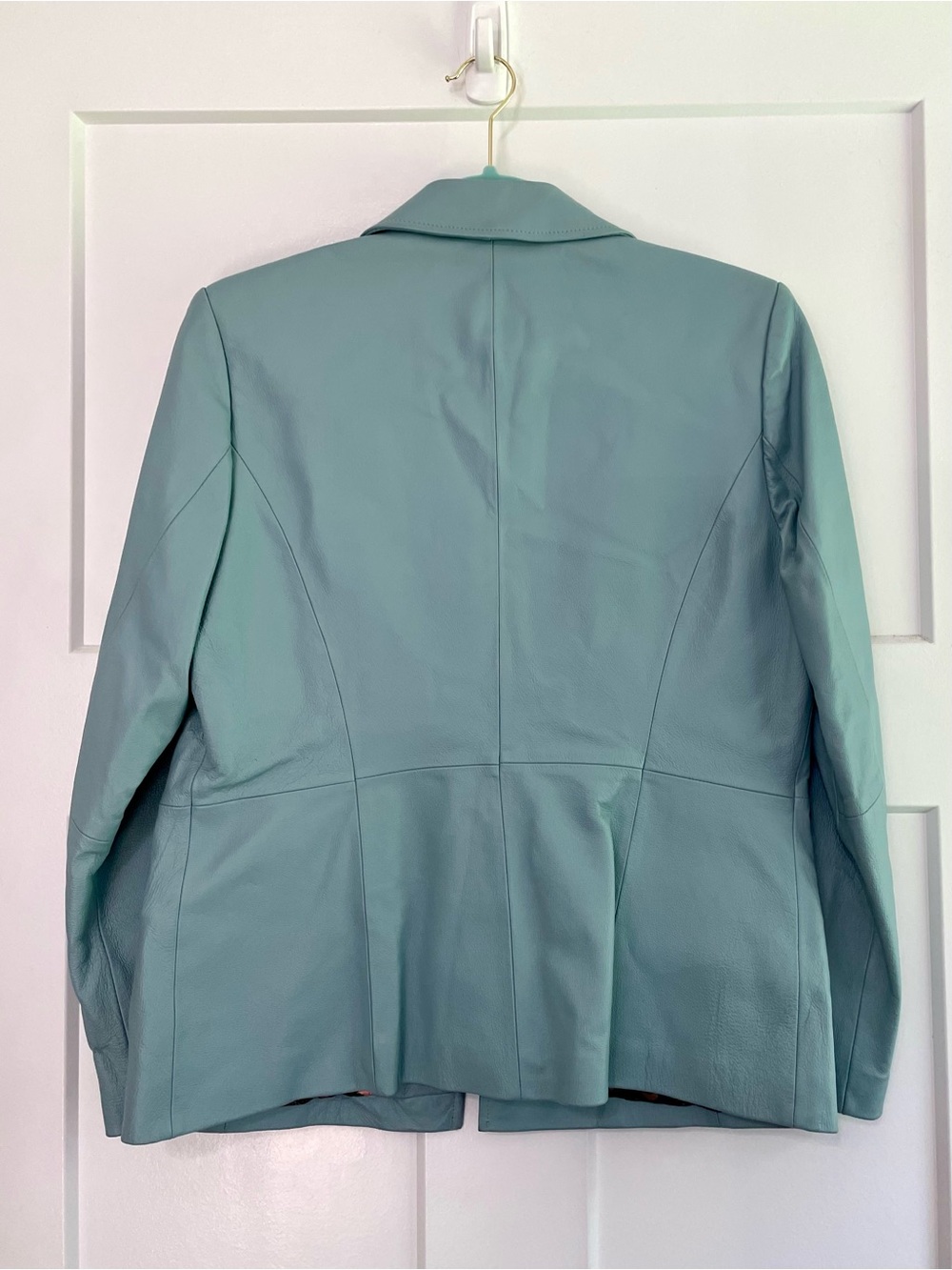Vintage Terry Lewis Powder Seafoam Blue 100% Leather Blazer Tailored Jacket PXS - Picture 3 of 11